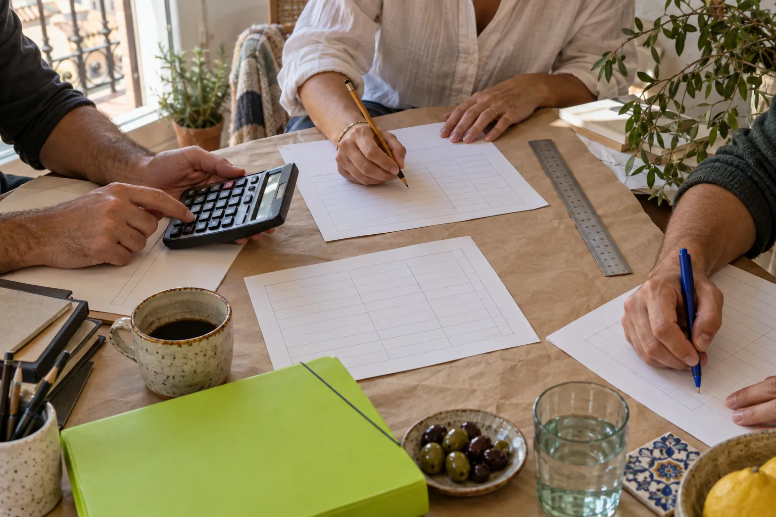 Mesa de trabajo para calcular precios de servicios